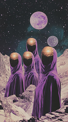 Cosmic Hooded Figures Art Print by Samantha Hearn