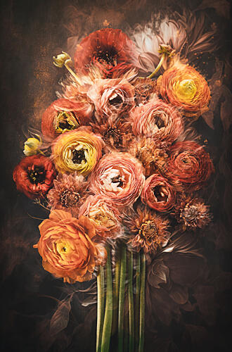 Moody Orange Flowers Art Print by Michelle Newport