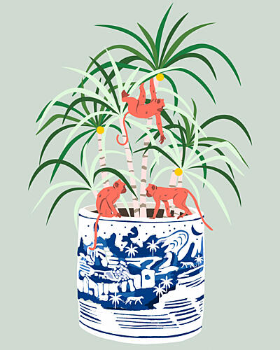 Playful Monkeys in Planter Art Print