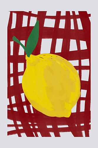 Bright Lemon Red Grid Art Print