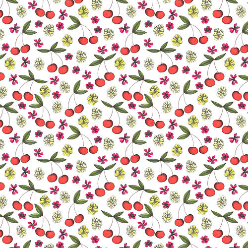 Bright Cherry Floral Pattern Art Print