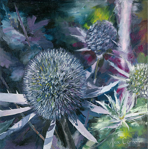 Moody Blue Thistles Art Print