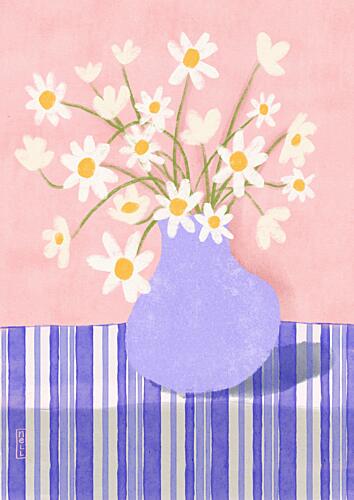 Daisies in Purple Vase Art Print