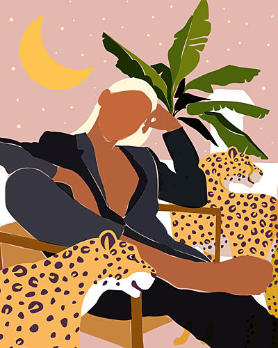 Blonde Woman Leopard Moon Art Print