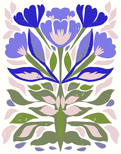 Blue Floral Folk Art Art Print