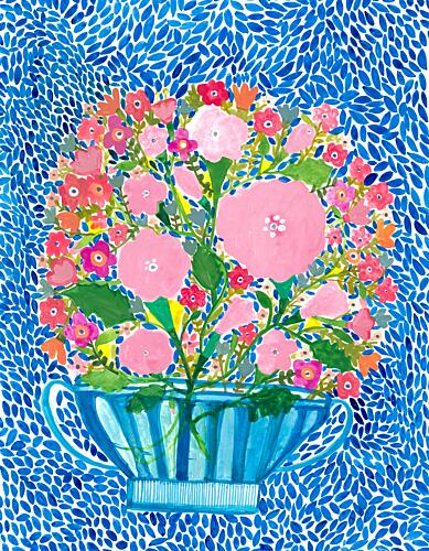 Roses in a Blue Cut Glass Vase Art Print
