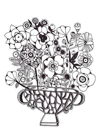 Black and White with at Wisty Vase Art Print