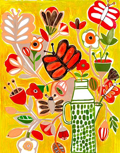 Flowers and Butterflies Love Yellow Art Print