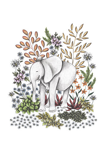 Gentle Elephant Garden Art Print