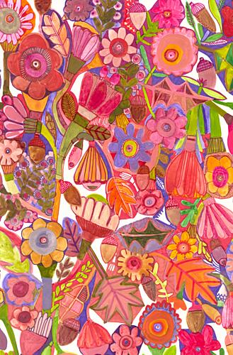 Acorns and Flowers Art Print