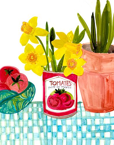 Tomatos and Daffodils Art Print