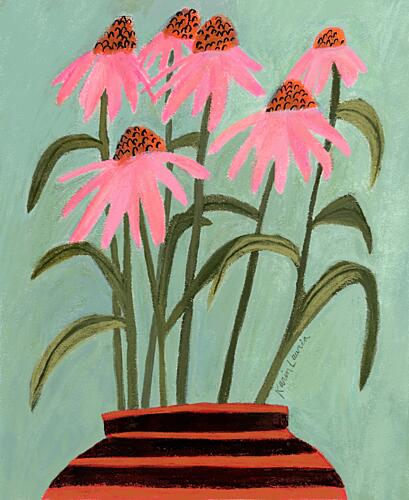 Pink Coneflowers in Vase Art Print