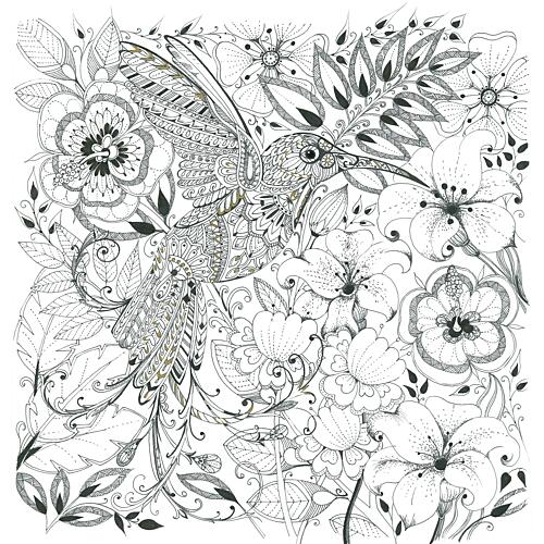Hummingbird and Flowers Art Print