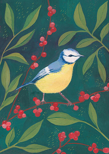 Vibrant Blue Tit Berries Art Print