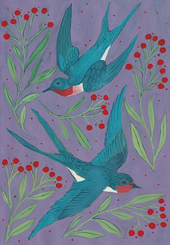 Flying Swallows Berries Art Print