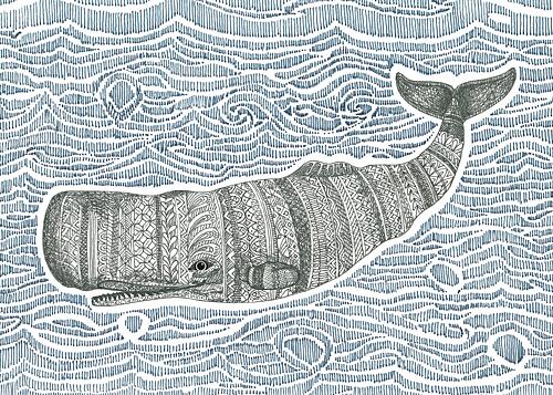 Patterned Whale and Waves Art Print