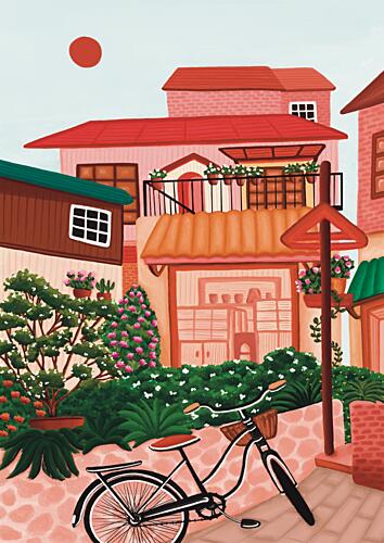 Charming Village Street Art Print