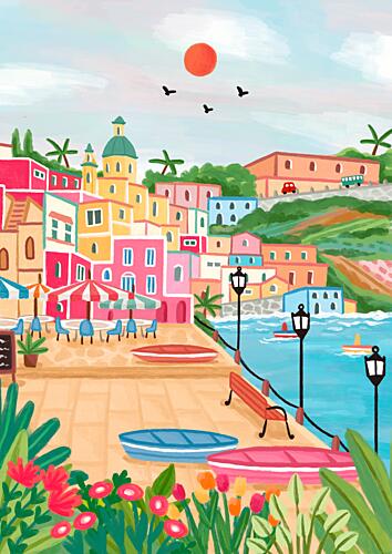 Colorful Coastal Charm Art Print by Nidhi Kachhadiya