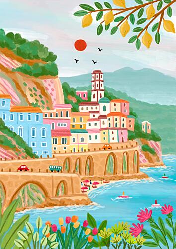 Colorful Amalfi Coast Art Print