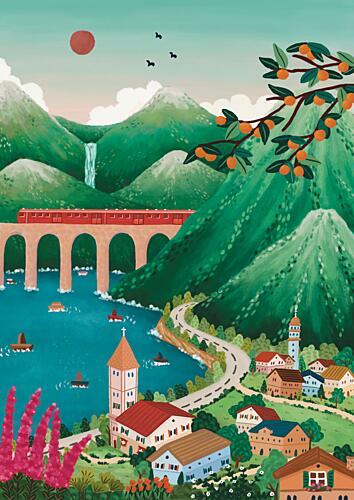 Idyllic Mountain Lake Train Art Print