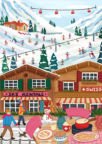 Alpine Ski Village Fun Art Print by Nidhi Kachhadiya