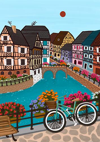Charming Canal Town Art Print by Nidhi Kachhadiya