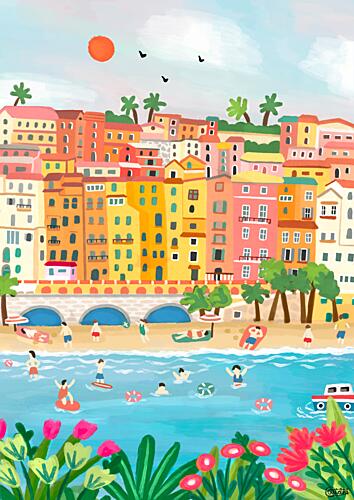 Mediterranean Beach Town Art Print