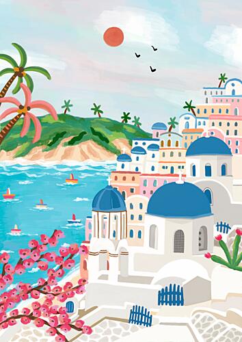 Santorini Coastal Charm Art Print