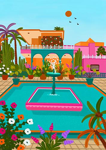Vibrant Courtyard Oasis Art Print