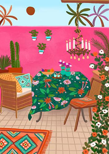 Pink Bohemian Patio Art Print