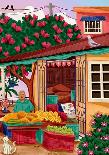 Vibrant Fruit Stand Art Print