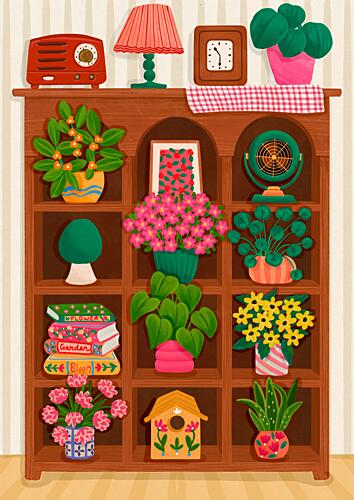 Cozy Botanical Shelf Art Print by Nidhi Kachhadiya