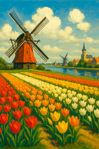 Tulip Dreams and Windmills Art Print