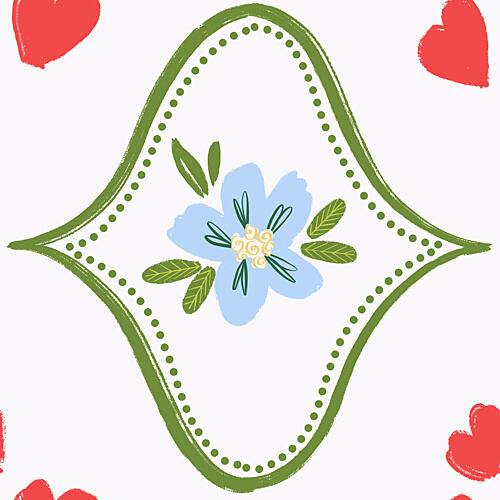 Blue Flower and Hearts Art Print by Giovanna Juliao