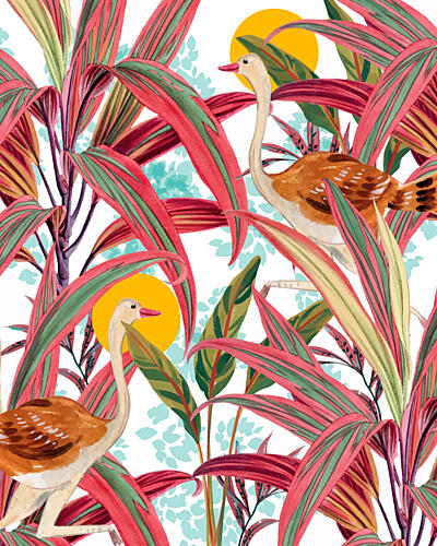 Vibrant Jungle Ostriches Art Print