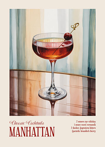 Watercolor Manhattan Cocktail Art Print