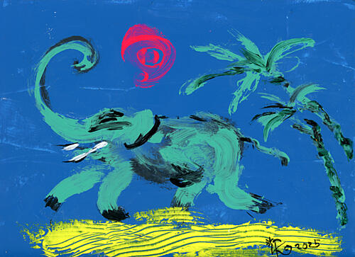Happy Elephant Beach Stroll Art Print