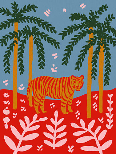 Tiger under Palms Art Print