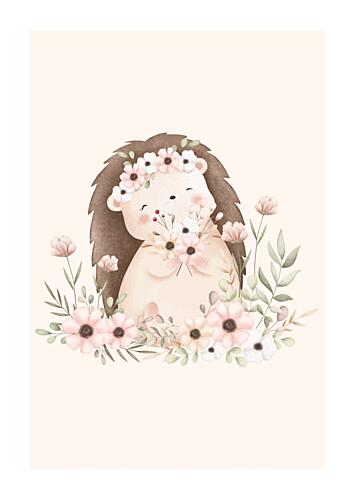 Hedgehogs Floral Crown Art Print