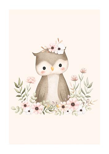 Baby Owl in Bloom Art Print