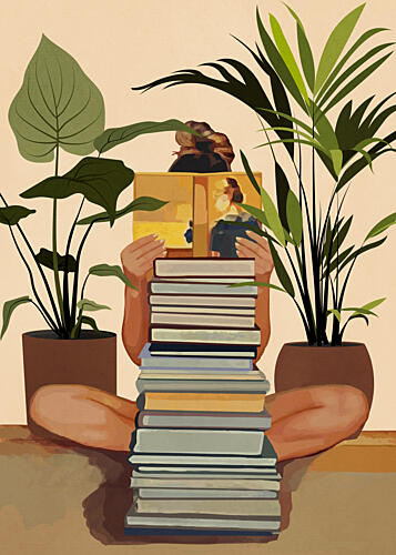 Reading Among Plants Art Print