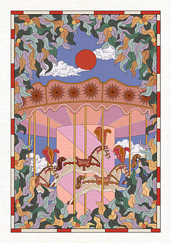 Whimsical Carousel Ride Art Print by OMG Kitty