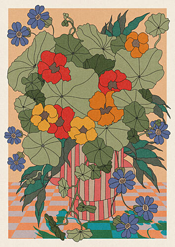 Vibrant Nasturtium Still Life Art Print by OMG Kitty