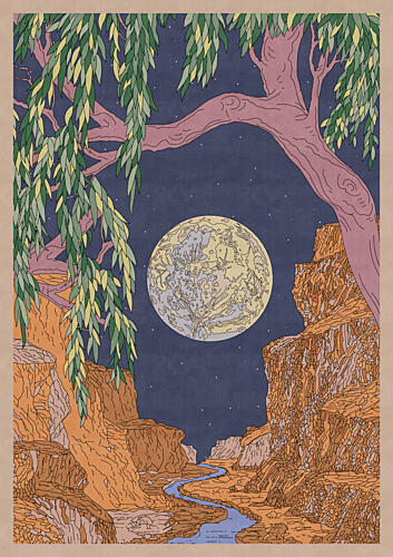 Moonlit Canyon River Art Print by OMG Kitty