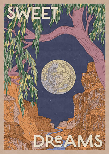 Sweet Dreams Moonlit Canyon Art Print by OMG Kitty