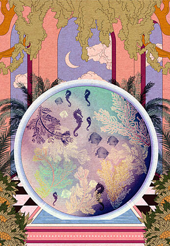 Enchanted Seahorse Garden Art Print by OMG Kitty