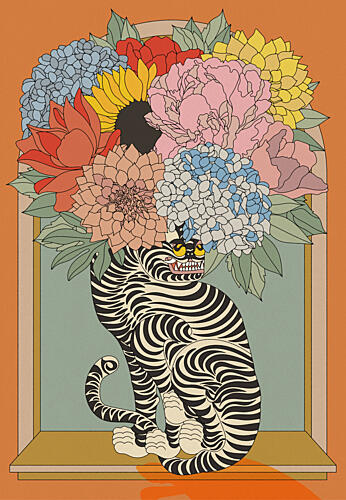 Grinning Tiger Floral Window Art Print by OMG Kitty