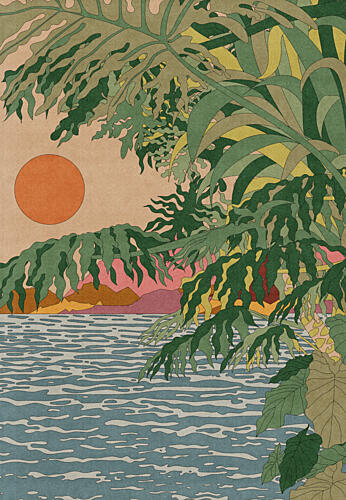Tropical Sunset Ocean View Art Print by OMG Kitty