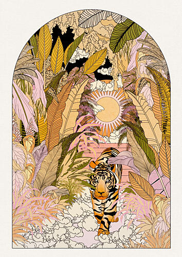 Sunlit Jungle Tiger Art Print by OMG Kitty