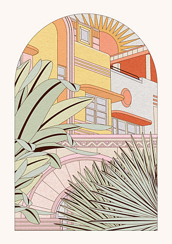 Art Deco Tropical Arch Art Print by OMG Kitty